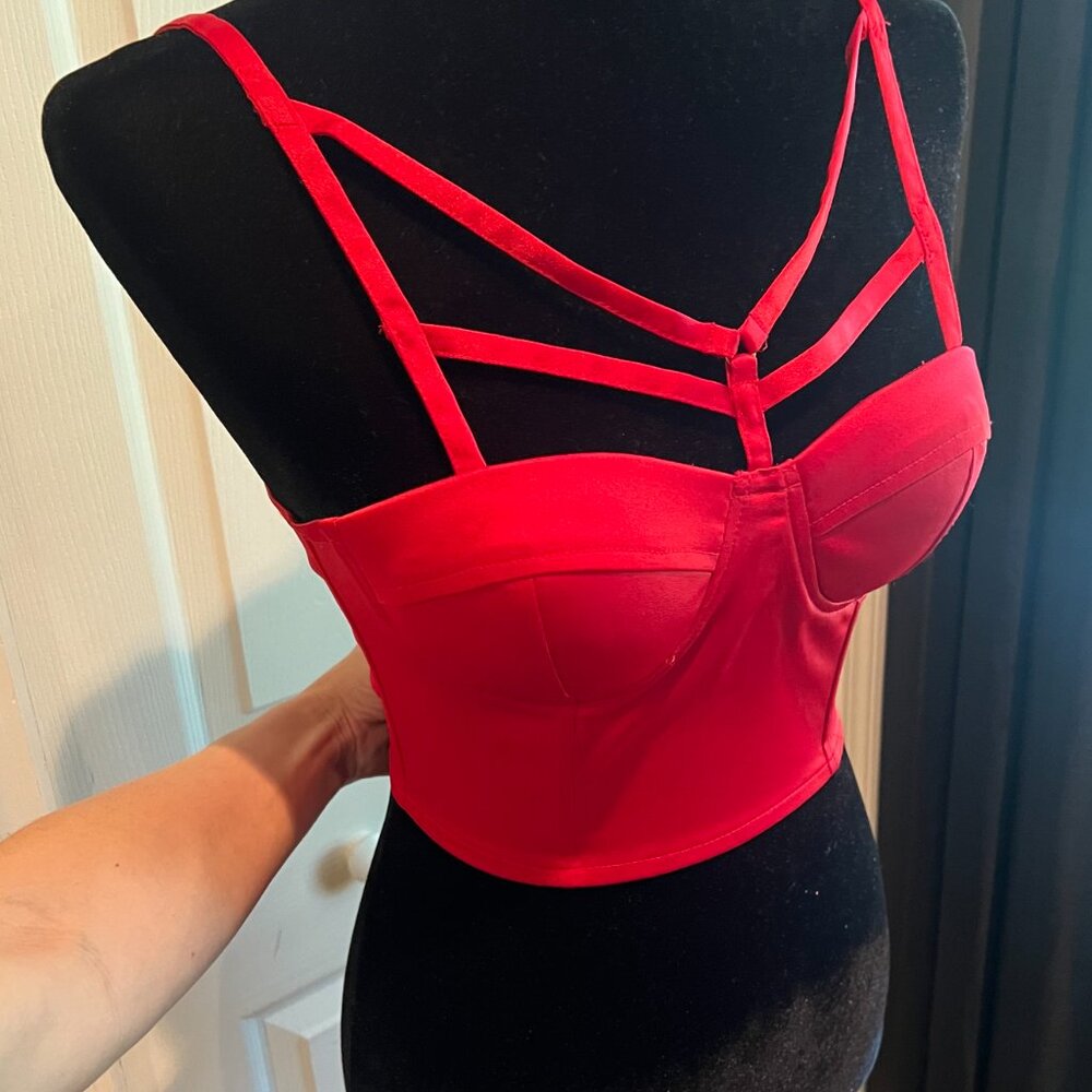 Charlotte Russe Strappy Red Bustier Crop Top - XS